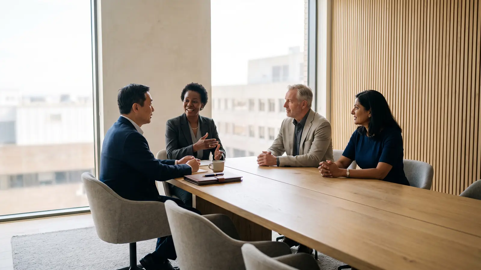 Senior leaders reviewing the numbers in a calm San Francisco boardroom